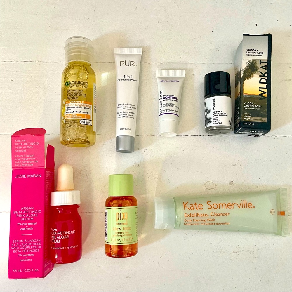 Skincare minis Josie Maran Pink Algae Serum, Kate Somerville ExfoliKate